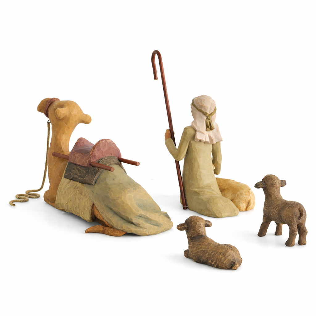 Willow Tree Shepherd and Stable Animals Nativity figures for Christmas display