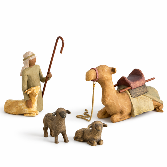 Willow Tree Shepherd and Stable Animals Nativity figures for Christmas display