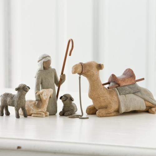 Willow Tree Shepherd and Stable Animals Nativity figures for Christmas display