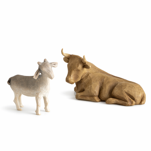 Willow Tree Ox and Goat Nativity animals for Christmas display