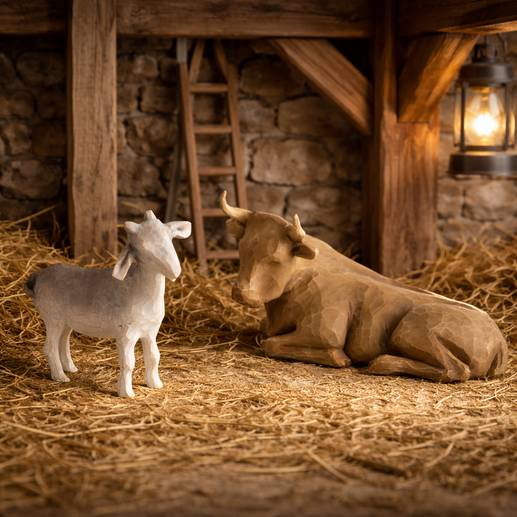 Willow Tree Ox and Goat Nativity animals for Christmas display