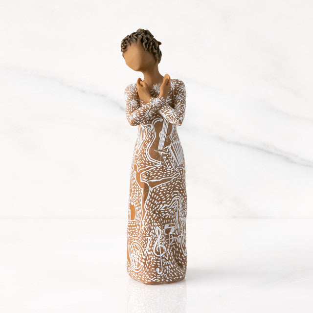 Detail view of Music Speaks Figurine – Darker Skin Musician Gift for musicians and performers