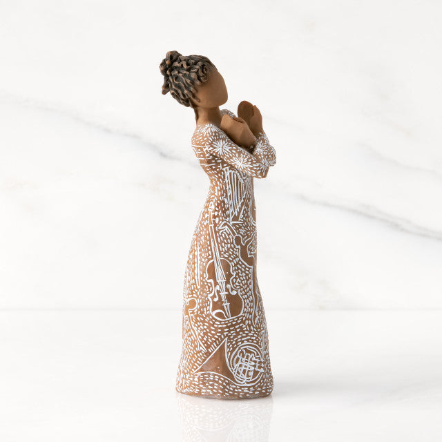 Detail view of Music Speaks Figurine – Darker Skin Musician Gift for musicians and performers
