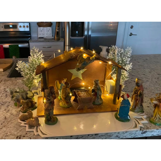 Soft glow rice lights on copper strand for Nativity display accessory